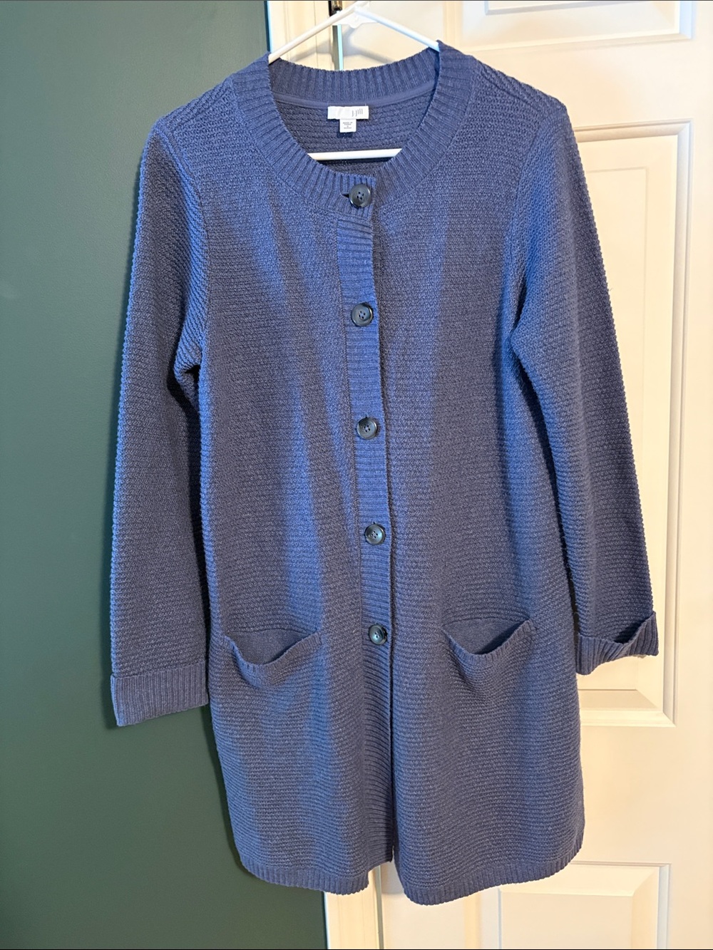 J. Jill Dusty Blue Ribbed-Neck Knit Sweater
